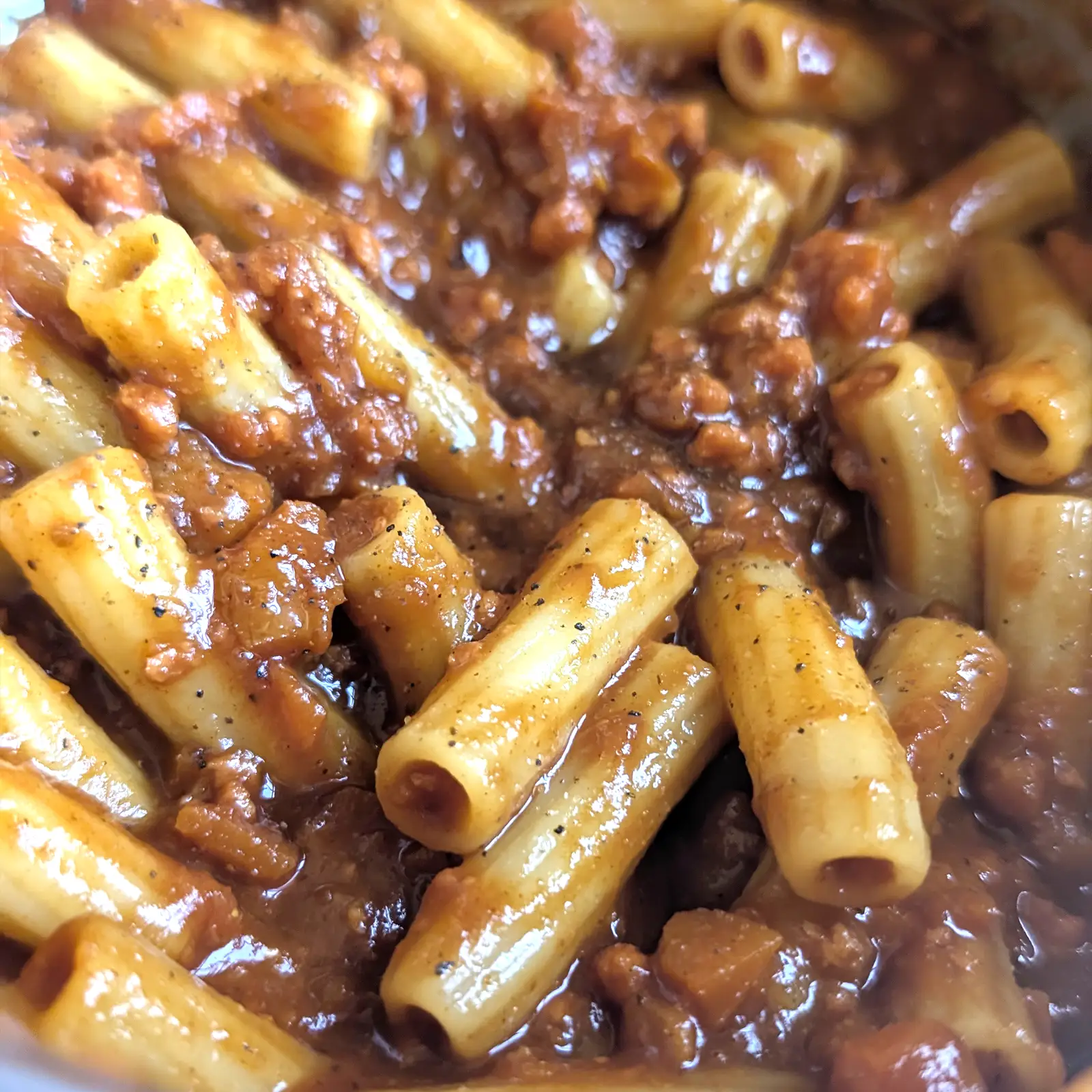 Currywurst Bolognese with Rigatoni