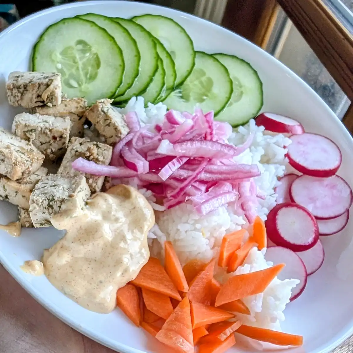 Pickled Red Onions on a Veggie Grain Bowl