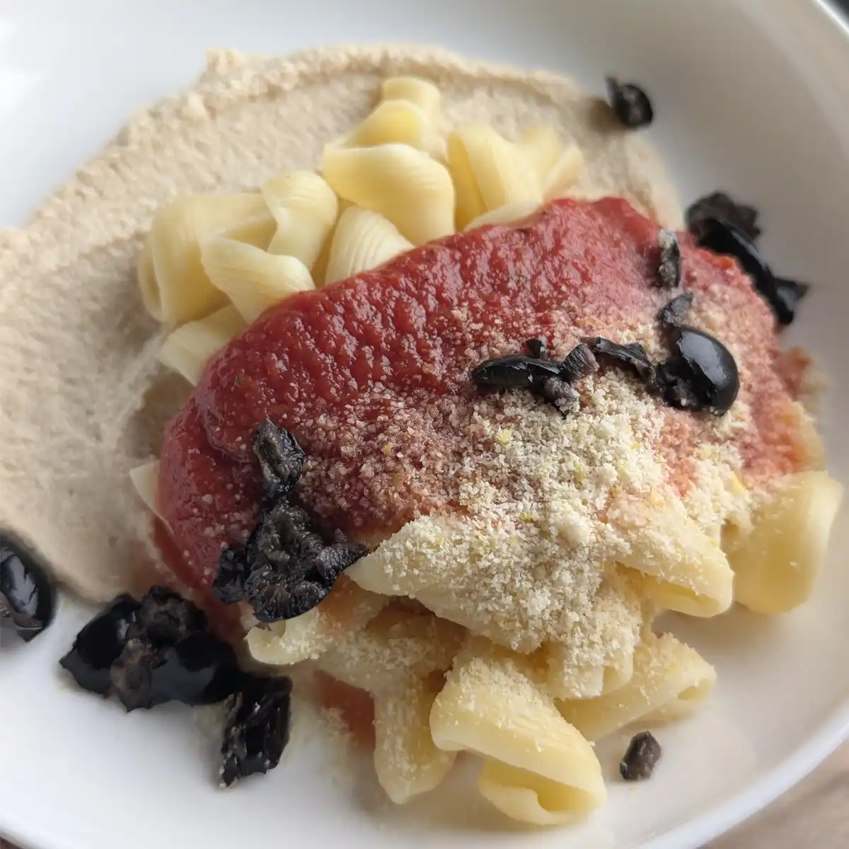 White Bean-Almond Ricotta Beneath Trompetti Pasta